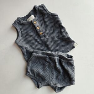 Little Planet Dark Dusty Blue Cotton Waffle Knit Shorts/ Sleeveless Top Set 3m